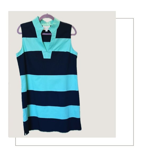 Navy and Jade Green Striped A-Line Dress - Picture 3 of 6